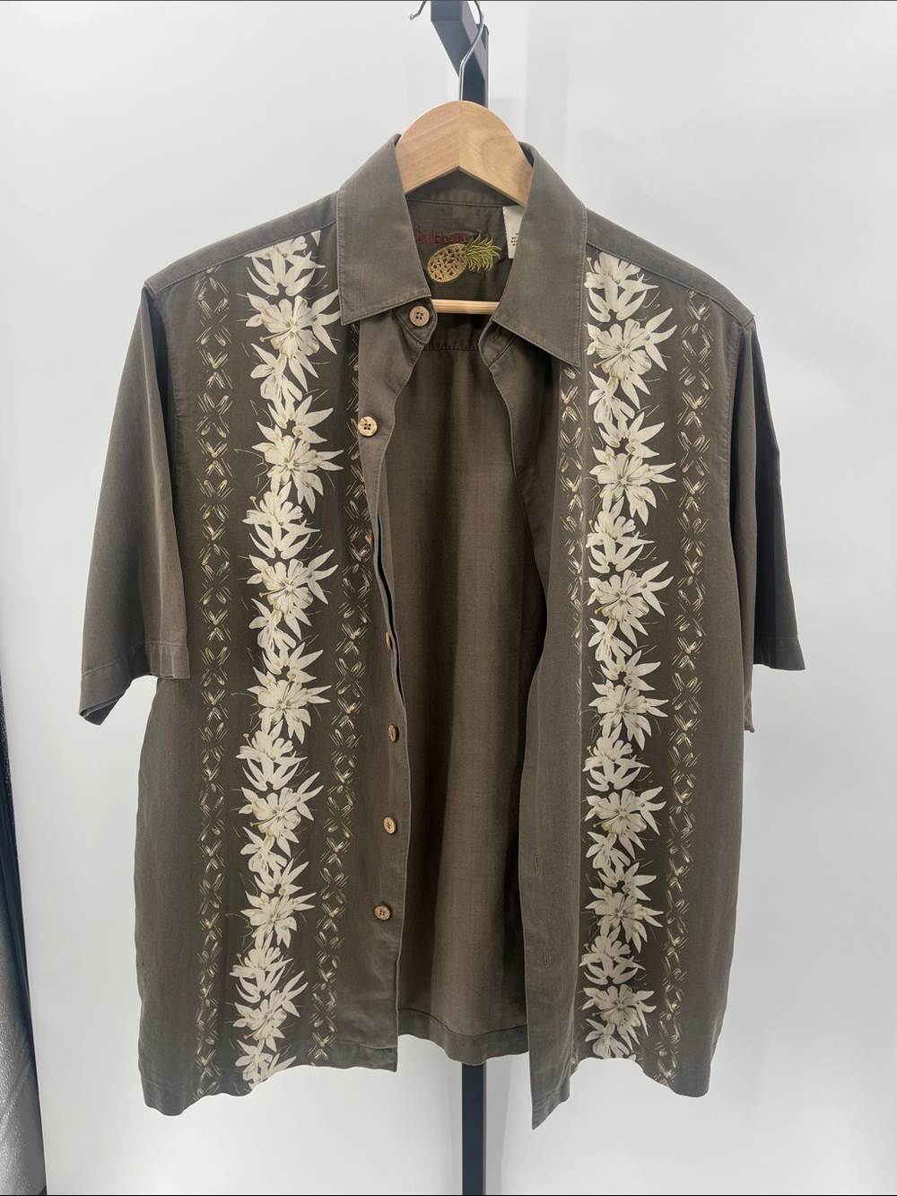 Caribbean Tan Shirt with Pineapple Embroidery